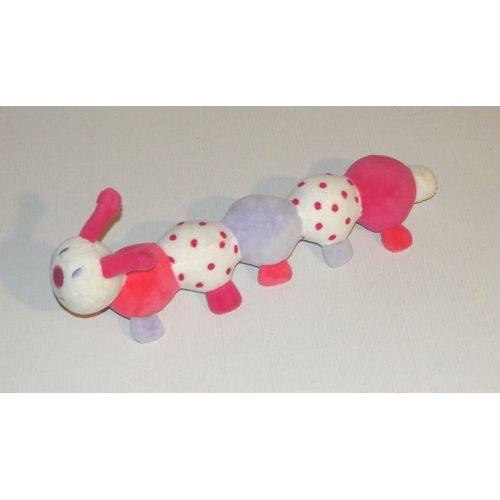 Doudou Chenille Blanche Rose A Pois Obaibi Okaidi Peluche Insecte Grelot 32 Cm