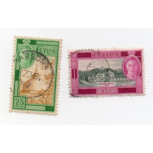 Ceylan- Lot De 2 Timbres Oblitérés- Sites Divers- Effigie Roi- N°270/1