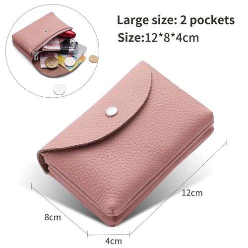 Porte-monnaie court en cuir véritable,porte-cartes,étui Portable rétro en cuir de vache,petit porte-monnaie pour hommes et femmes,pochette pour écouteurs--Large pink
