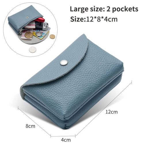 Porte-monnaie court en cuir véritable,porte-cartes,étui Portable rétro en cuir de vache,petit porte-monnaie pour hommes et femmes,pochette pour écouteurs--Large light blue