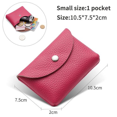 Porte-monnaie court en cuir véritable,porte-cartes,étui Portable rétro en cuir de vache,petit porte-monnaie pour hommes et femmes,pochette pour écouteurs--Small red