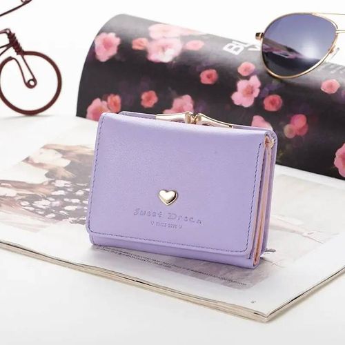 Petit portefeuille court avec c?ur aimant pour femme,porte-cartes,mini porte-monnaie,pochette pour femme,mode femme--Light Purple