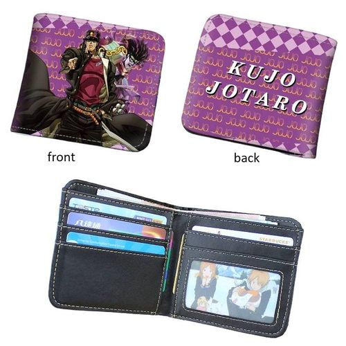 Anime JoJo Bizarre Adventure kaki hommes à deux volets PU synthétique portefeuille Cool Kujo Jotaro porte-monnaie pince à billets--JO2