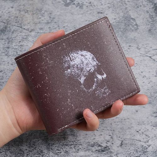 Portefeuille spécial transfrontalier crâne de chauve-souris portefeuille court rétro crâne imprimé porte-monnaie pour hommes et femmes--light coffee