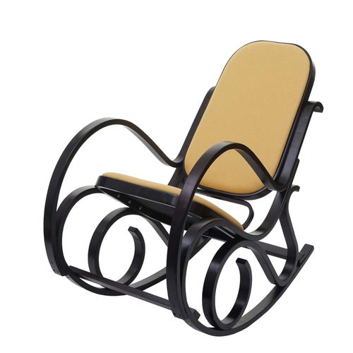 Fauteuil À Bascule M41, Fauteuil Tv, Bois Massif   Aspect Noyer, Tissu/Textile Jaune
