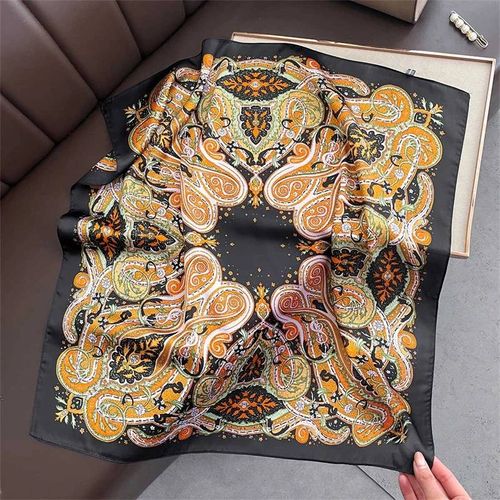 70cm Carré Citron Imprimé Jaune Carré Foulard En Soie Décontracté Élégant Mince Respirant Cou Femmes Coupe-Vent Tête Enveloppement Foulards De Cheveux-70x70cm-Jnc1037-01