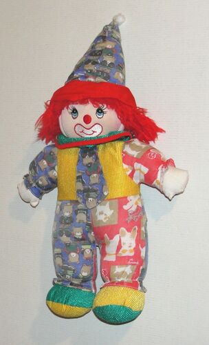 Peluche Clown Cp Vintage Doudou Clown Multicolore Motifs Tissus Chien Ours 43 Cm