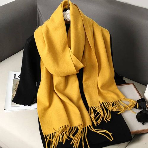 62 Couleurs Solide Femmes Hiver Écharpe Chaud Épaissir Cachemire Châle En Plein Air Mode Luxe Glands Pashmina Dame Wrap Coupe-Vent Foulards-33x180cm-Dfp001-14