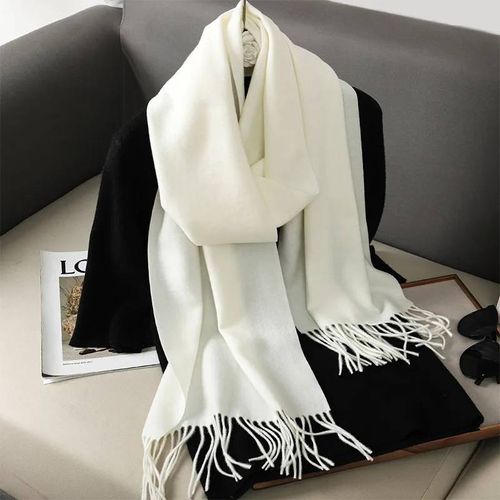 62 Couleurs Solide Femmes Hiver Écharpe Chaud Épaissir Cachemire Châle En Plein Air Mode Luxe Glands Pashmina Dame Wrap Coupe-Vent Foulards-33x180cm-Dfp001-09
