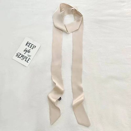 Foulard Long Et Slim Pour Femmes,5x200cm,Bandeau En Satin De Soie,Foulard Mignon,Couleurs Unies,Sac À La Mode Pour Dames--Abricot
