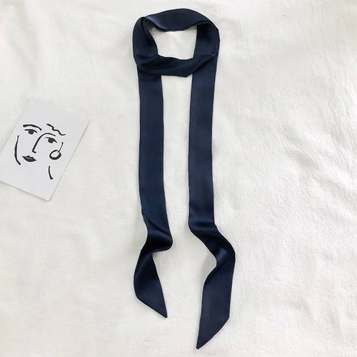 Foulard Long Et Slim Pour Femmes,5x200cm,Bandeau En Satin De Soie,Foulard Mignon,Couleurs Unies,Sac À La Mode Pour Dames--Marine Bleu