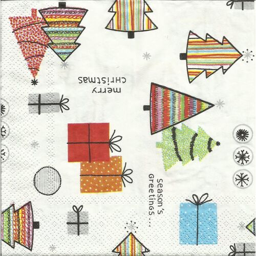 Lot De 2 Serviettes Déco Papier: Sapins Et Cadeaux Dans Tous Les Sens