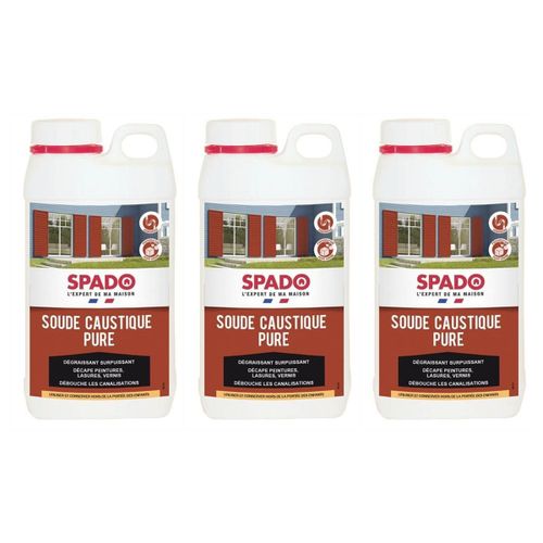 Spado Lot de 3 Bidons 1 kg Soude Caustique Pure