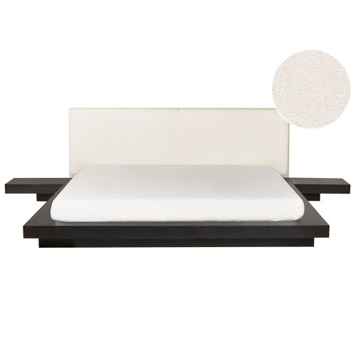 Lit avec tête de lit en bouclé LED 180 x 200 cm bois foncé ZEN