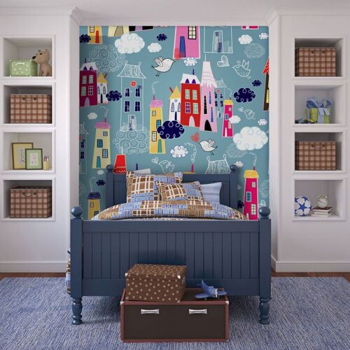 Papier peint - Petit village dans les nuages -