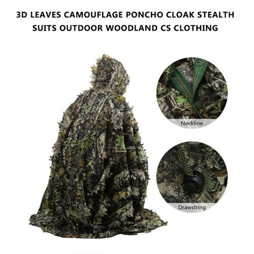 Cape Poncho Camouflage feuilles 3D réaliste, tenue furtive d'extérieur, vêtements de jeu CS pour la chasse et le tir, livraison rapide