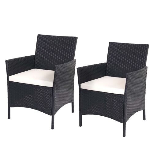2x Fauteuil De Jardin Halden En Polyrotin, Fauteuil En Osier   Anthracite, Coussin Crème