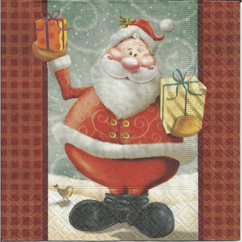 Lot de 2 serviettes déco papier: Père Noël et ses présents