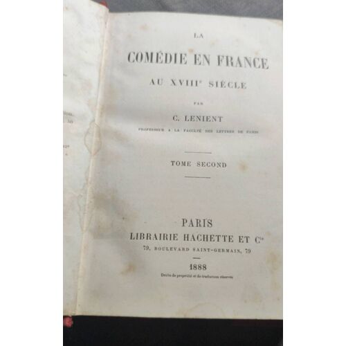 Ka Comédie En France Au Xviii Siècle G Lenient