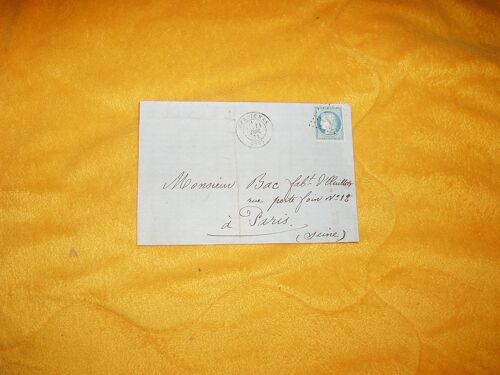 Lettre De 1871 / Emel. Llobet / Perpignan Vers Paris / 3 Cachets 1 Perpignan 1 Paris 1 A Identifier /.  /.Timbre Type Ceres 25c. Bleu Avec Obliteration A Identifier.