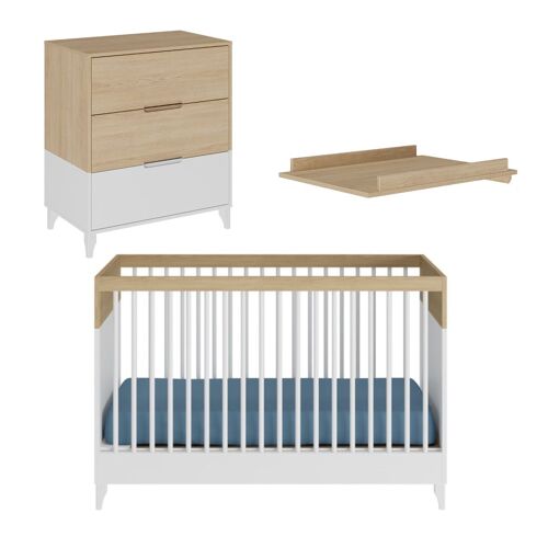 Mini Chambre Bébé Effet Bois, Blanc Et Bois 70x130 Cm