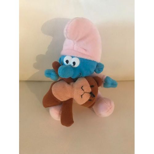 Peluche Doudou Bébé Schtroumpf Et Son Doudou Ours Marron Giacattoli Sicuri 20 Cm