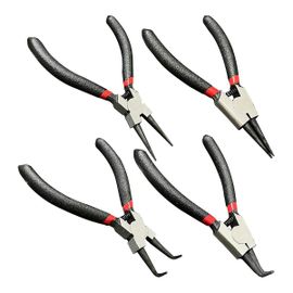 4 PCS Petite Pince à anneau élastique Set Mini pince à circlips interne et externe avec mâchoire droite / courbée Pince à clip C avec ressort