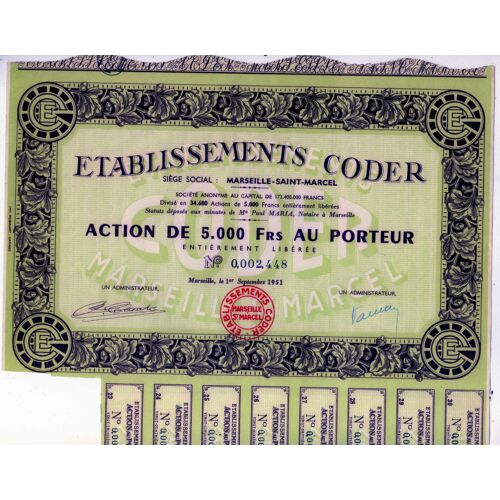 Action De 1951 Etablissements Coder Marseille Saint Marcel