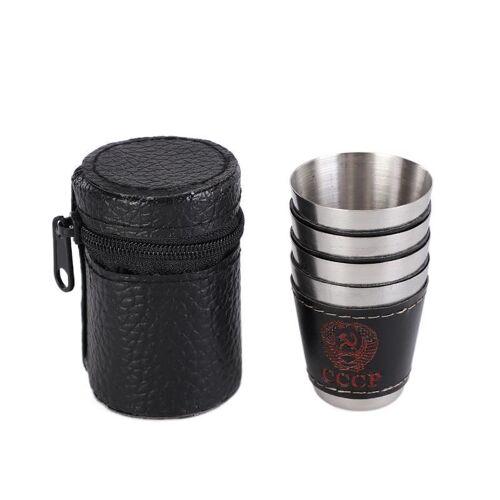 Verre À Vin En Acier Inoxydable Poli, Mini Tasse À Shot, Verres À Vin Avec Housse En Cuir, Pour La Maison, La Cuisine, Bar, Ensemble De Verres À Vin