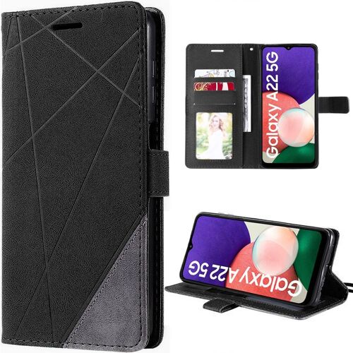 Coque pour Samsung Galaxy A22 5G Protection 360 Effet Cuir Flip Case Noir - E.F.Connection