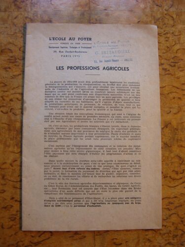 L'ecole Au Foyer - Les Professions Agricoles - Prospectus Vers 1950