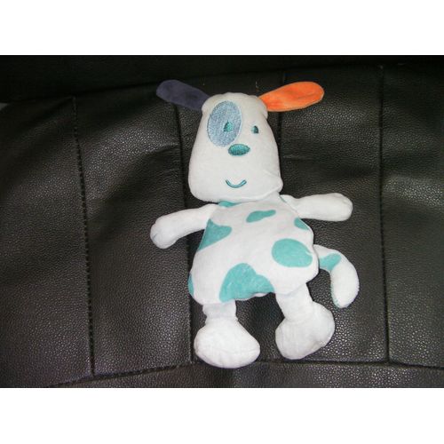 Auchan - Doudou Plat Chien Bleu Ciel Et Tâches Bleues Plus Foncées - 25cm Sans Les Oreilles