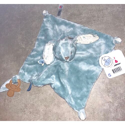 Doudou Lapin Porte Tétine Nicotoy Kiabi Bleu Feuilles Oiseau Jouet Peluche Bébé Soft Toy Baby Blue Bunny Marionnette Naissance Bleue 