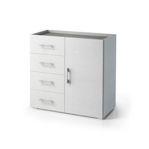 ARMOIRE BLANCHE AVEC PORTE ET TIROIRS ET PLATEAU GRIS CIMENT