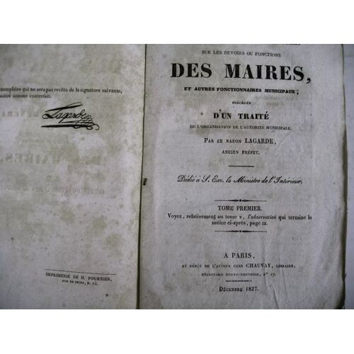 Instructions Devoirs Fonctions Des Maires Traité Baron Lagarde 1827