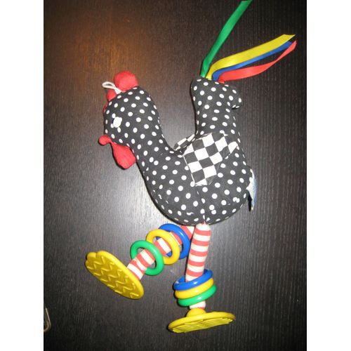 Hochet Doudou Coq Multicolore À Pois Eden 30 Cm