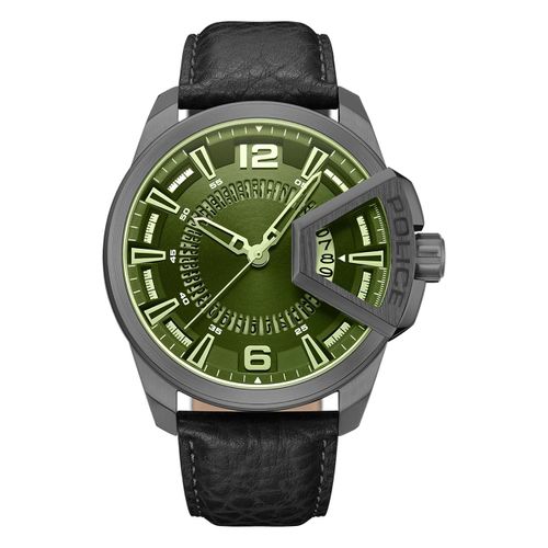 Montre Homme Police Cuir Noir Montre-Bracelet Police Soulignée Upob0005603