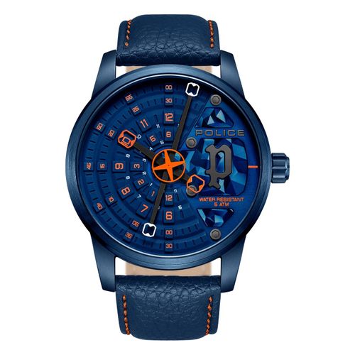 Montre Homme Police Cuir Bleu Orange Montre-Bracelet Police Avondale Upoa0022102