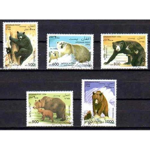 Animaux Ours Afghanistan Série Compléte (74) De 5 Timbres Oblitérés