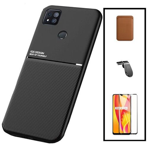 Kit Coque Magnétique Lux + Portefeuille Magnétique Marron + 5D Full Cover + Support Magnétique L pour Xiaomi Redmi 9C NFC