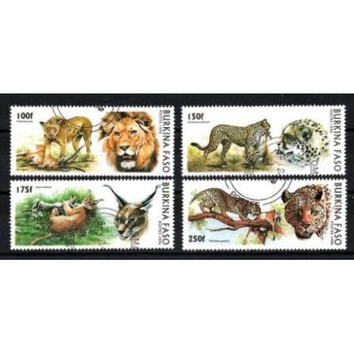 Animaux Carnassiers Burkina Faso Série Compléte (86) De 4 Timbres Oblitérés