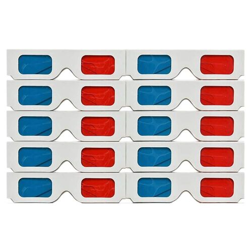 Lunettes 3D, 10 paires de lentilles stéréo en papier rouge et bleu pour ensemble Anaglyphe Paper Lunettes 3D