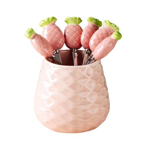 Cute Ceramic Jar Fruit Fork Set 304 Stainless Steel Cake Fork Home Party Dessert Fork Cute Storage