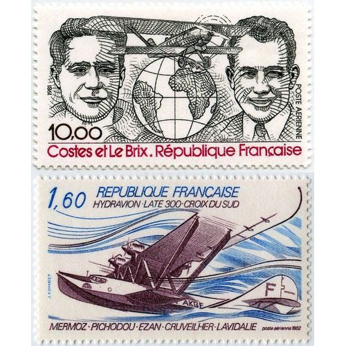 France 1981 / 1982, Très Beaux Timbres Neufs** Luxe De Poste Aérienne Yvert 55, Costes Et Le Brix, Avion Breguet Xix, Et 56 Hydravion Laté 300 "Croix Du Sud".