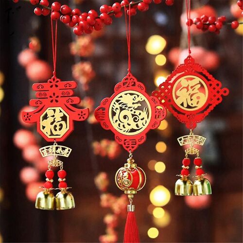 6 Pcs 2024 Printemps Festival Dragon Année Panneau En Bois Pendentif Entreprise Centre Commercial Décoration Chinois Nouvel An Cadeaux, D