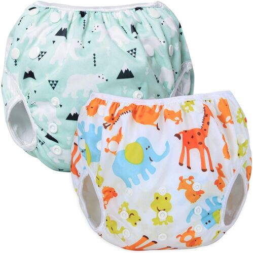 2pcs Couche De Bain Lavable Pour Garçons Et Filles,Maillot De Bain Ajustable Pour Bébé Jusqu’À 3 Ans(A)