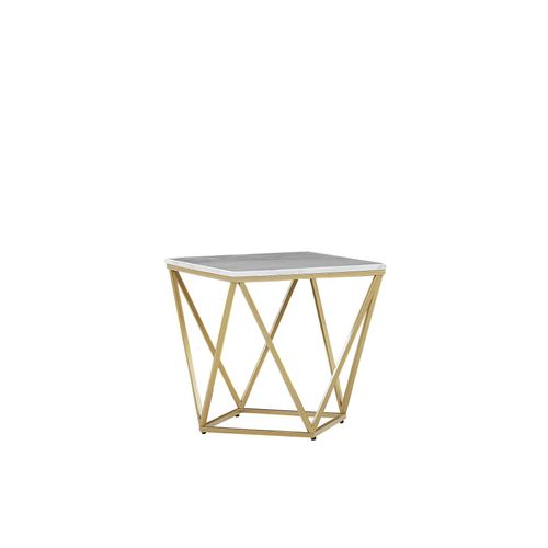 Table Appoint Carrée Effet Marbre Beige / Pied Or 50 X 50 Cm Malibu