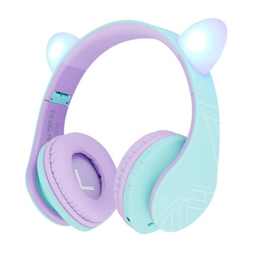 Wireless Headphones Powerlocus P2 For Kids Cat Ears (blue&purple)