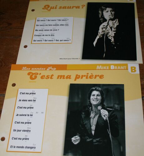 Lot De 2 Fiches Chansons Atlas Mike Brant : Qui Saura Et C'est Ma Prière