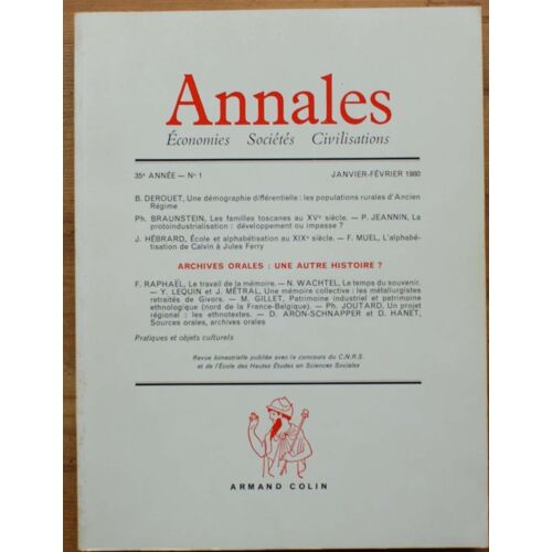 Annales Numéro 1, 35e Année De Janvier-Février 1980